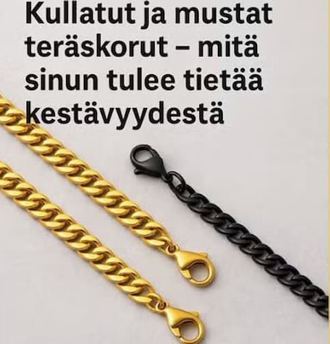 kullattu ja musta teräsketju esimerkkinä pinnoitetuista teräskoruista