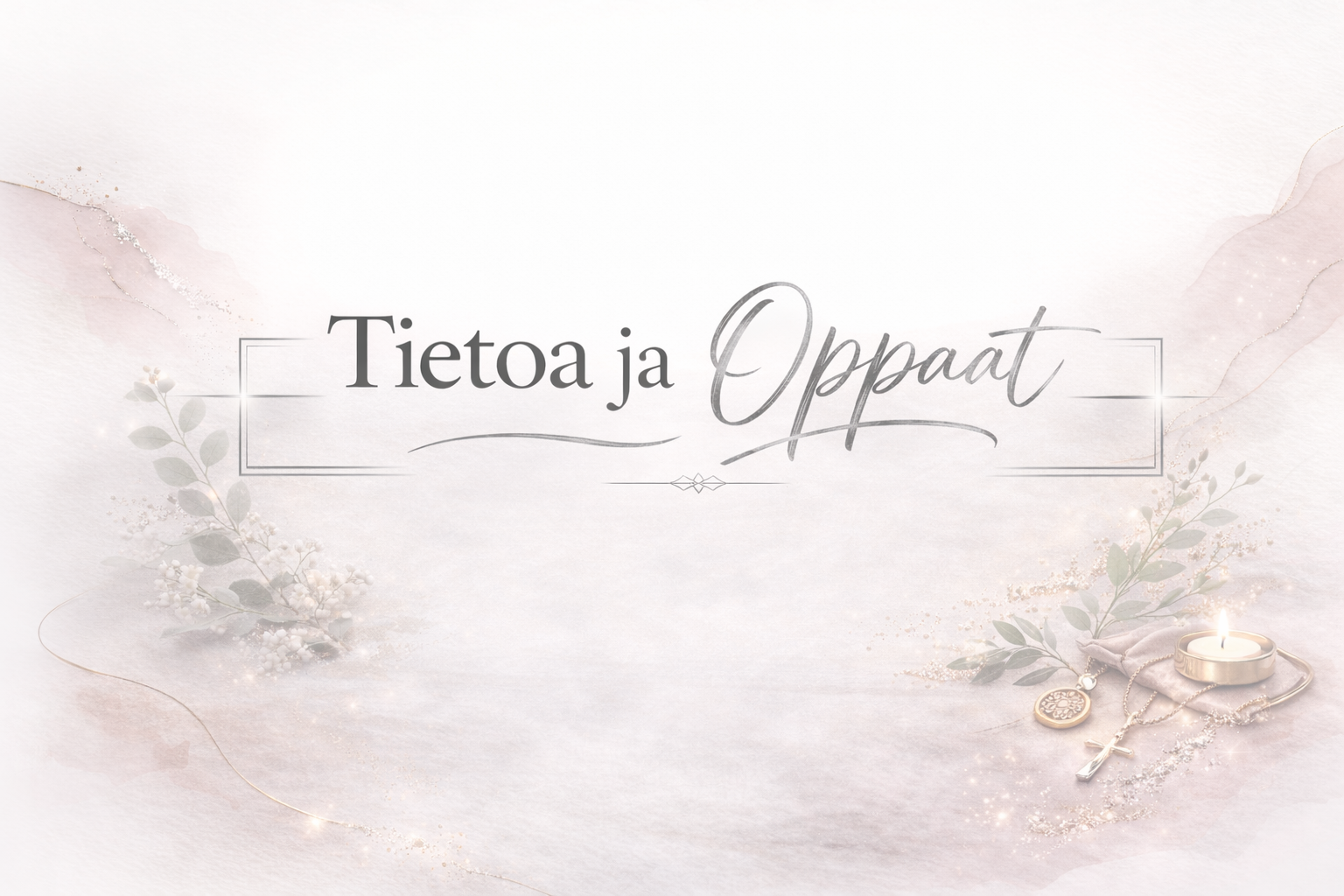 Tietoa ja oppaat banneri vaalealla taustalla Korupaja Marian sydämen tyylillä