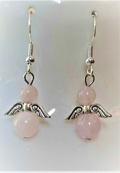 Ruusukvartsi enkelikorvakorut hopeakoukuin
