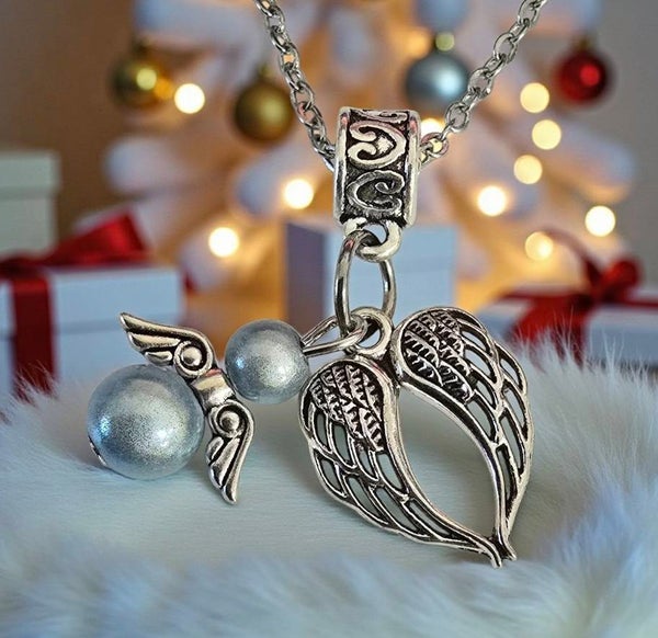 Heijastava enkelin siipein suojassa kaulakoru PIENI 2cm