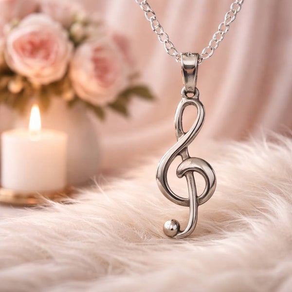 Hopeiset nuotti- ja nuottiavain kaulakorut