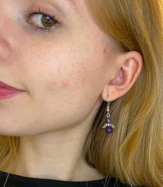 Ametisti enkelikorvakorut hopeakoukuin