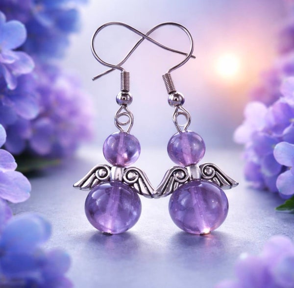 Ametisti enkelikorvakorut hopeakoukuin