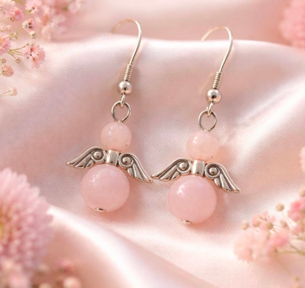 Ruusukvartsi enkelikorvakorut hopeakoukuin