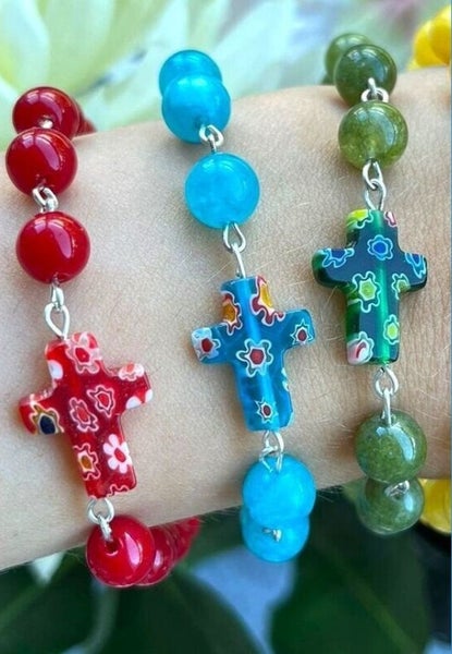 Millefiori (tuhat kukka) kivihelmi rannekorut