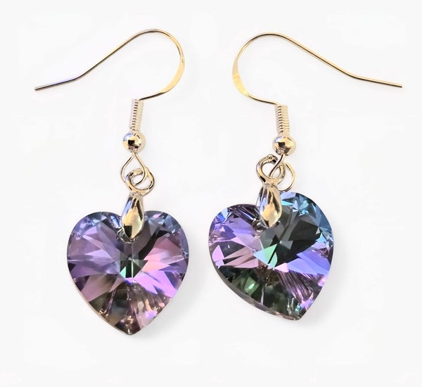 Swarovski hopeiset kristallisyd&auml;n korvakorut 10mm ja 15mm