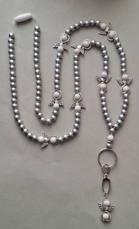 UUSI: Enkeli hopea (akryylihelmet ja puuenkelit)