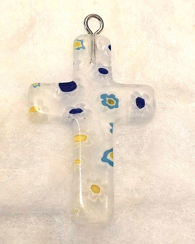 Millefiori kirkas sini-vihre&auml;t kukat lasiristi