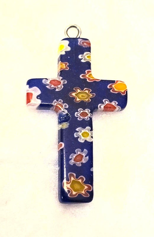 Millefiori tummansininen lasiristi