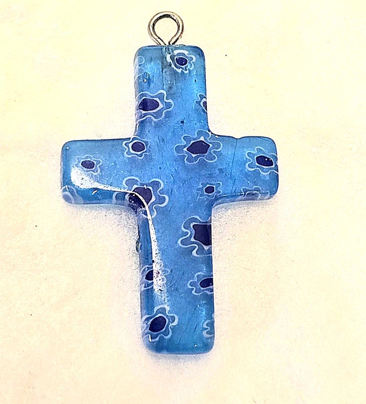 Millefiori taivaansininen lasiristi