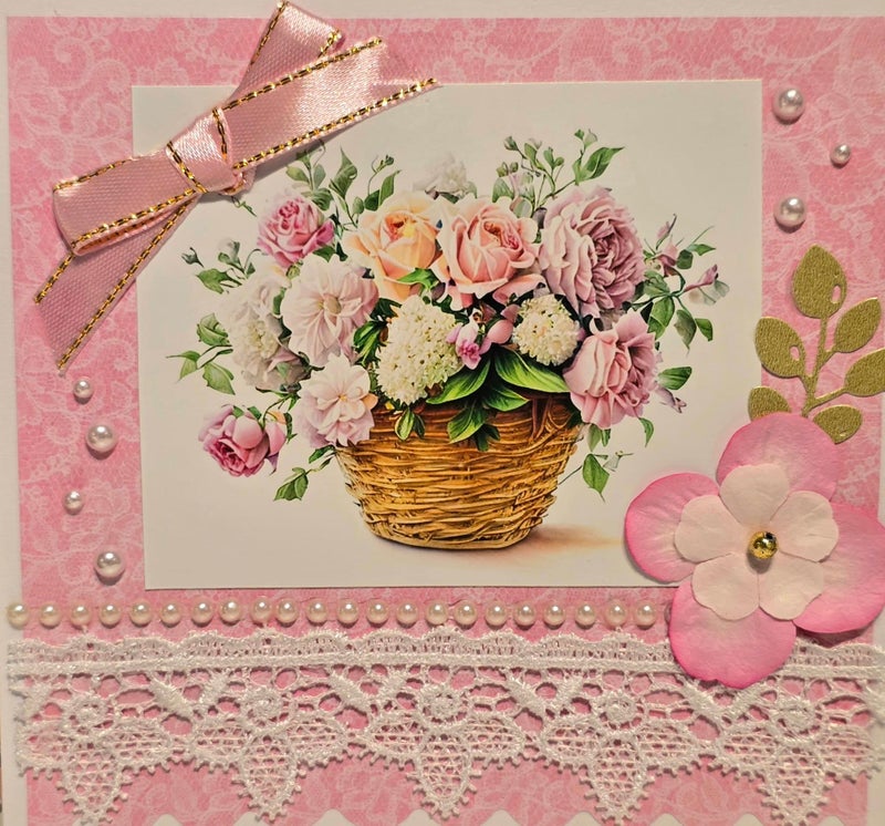 Kukkakori vaaleanpunainen rusetti