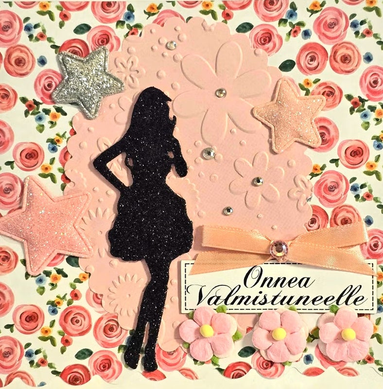 Onnea valmistuneelle tytt&ouml; silhuetti vaaleanpunainen