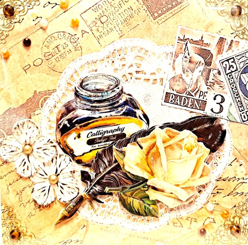 Mustekyn&auml; ja -pullo postimerkit